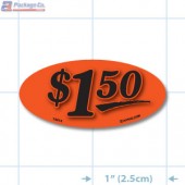 $1.50 Fluorescent Red Oval Merchandising Price Label Copyright A1PKG.com - 14414