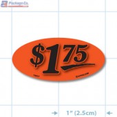 $1.75 Fluorescent Red Oval Merchandising Price Label Copyright A1PKG.com - 14417