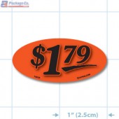 $1.79 Fluorescent Red Oval Merchandising Price Label Copyright A1PKG.com - 14418