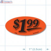 $1.99 Fluorescent Red Oval Merchandising Price Label Copyright A1PKG.com - 14420