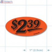 $2.39 Fluorescent Red Oval Merchandising Price Label Copyright A1PKG.com - 14425