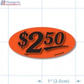 $2.50 Fluorescent Red Oval Merchandising Price Label Copyright A1PKG.com - 14427