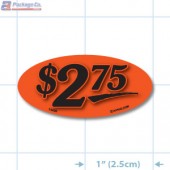 $2.75 Fluorescent Red Oval Merchandising Price Label Copyright A1PKG.com - 14430