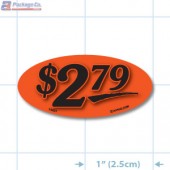 $2.79 Fluorescent Red Oval Merchandising Price Label Copyright A1PKG.com - 14431