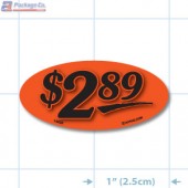 $2.89 Fluorescent Red Oval Merchandising Price Label Copyright A1PKG.com - 14432