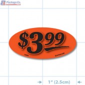 $3.99 Fluorescent Red Oval Merchandising Price Label Copyright A1PKG.com - 14434