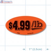 $4.99/ LB Fluorescent Red Oval Merchandising Labels - Copyright - A1PKG.com SKU - 14502