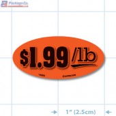 $1.99/lb Fluorescent Red Oval Merchandising Labels - Copyright - A1PKG.com SKU - 14503
