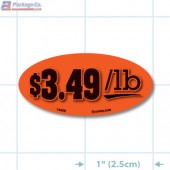 $3.49/lb Fluorescent Red Oval Merchandising Labels - Copyright - A1PKG.com SKU - 14506