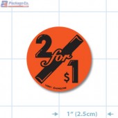 2 for $1 Fluorescent Red Circle Merchandising Label Copyright A1PKG.com - 14801