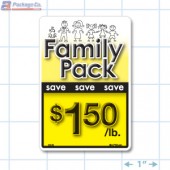 Family Pack Save $1.50 per lb Bright Yellow Rectangle Merchandising Labels - Copyright - A1PKG.com SKU - 15125