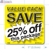 Value Pack Save 25% OFF Merchandising Label Copyright A1PKG.com - 15228