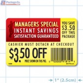 Instant Savings 50¢ off Coupon Full Color Rectangle Merchandising Labels - Copyright - A1PKG.com SKU -  15308