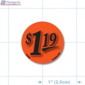 $1.19 Fluorescent Red Circle Merchandising Price Label Copyright A1PKG.com - 15506