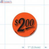 $2.00 Fluorescent Red Circle Merchandising Price Label Copyright A1PKG.com - 15515