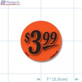 $3.99 Fluorescent Red Circle Merchandising Price Label Copyright A1PKG.com - 15518