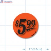 $5.99 Fluorescent Red Circle Merchandising Price Label Copyright A1PKG.com - 15520