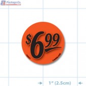 $6.99 Fluorescent Red Circle Merchandising Price Label Copyright A1PKG.com - 15521
