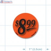 $8.99 Fluorescent Red Circle Merchandising Price Label Copyright A1PKG.com - 15523
