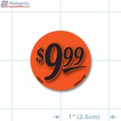 $9.99 Fluorescent Red Circle Merchandising Price Label Copyright A1PKG.com - 15524
