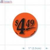 $4.49 Fluorescent Red Circle Merchandising Price Label Copyright A1PKG.com - 15528