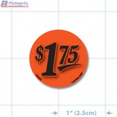 $1.75 Fluorescent Red Circle Merchandising Price Label Copyright A1PKG.com - 15535