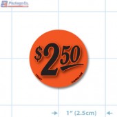 $2.50 Fluorescent Red Circle Merchandising Price Label Copyright A1PKG.com - 15537