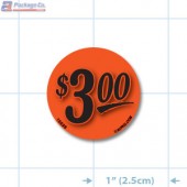 $3.00 Fluorescent Red Circle Merchandising Price Label Copyright A1PKG.com - 15539