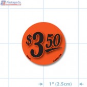 $3.50 Fluorescent Red Circle Merchandising Price Label Copyright A1PKG.com - 15541