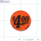 $4.00 Fluorescent Red Circle Merchandising Price Label Copyright A1PKG.com - 15543