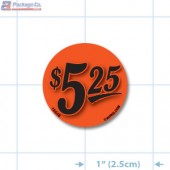 $5.25 Fluorescent Red Circle Merchandising Price Label Copyright A1PKG.com - 15548