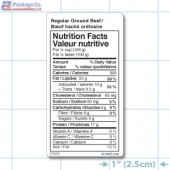 Regular Ground Beef Nutritional Labels Copyright A1Pkg.com SKU 21510