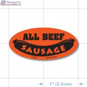 All Beef Sausage Fluorescent Red Oval Merchandising Labels - Copyright - A1PKG.com SKU - 21526