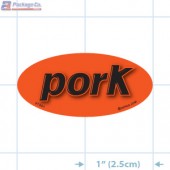 Pork Fluorescent Red Oval Merchandising Label Copyright A1PKG.com - 21601