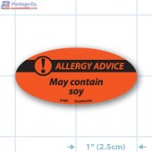 May Contain Soy- Allergy Advice Fluorescent Red Oval Merchandising Label Copyright A1PKG.com - 81007