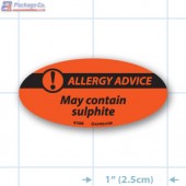 May Contain Sulphite- Allergy Advice Fluorescent Red Oval Merchandising Label Copyright A1PKG.com - 81008