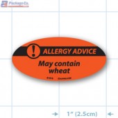 May Contain Wheat- Allergy Advice Fluorescent Red Oval Merchandising Label Copyright A1PKG.com - 81010
