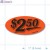 $2.50 Fluorescent Red Oval Merchandising Price Labels PQG (1x2 inch) 500/Roll 