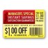Instant Savings $1.00 off Coupon Full Color Rectangle Merchandising Labels - Copyright - A1PKG.com SKU -  15303