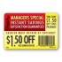 Instant Savings $1.50 off Coupon Full Color Rectangle Merchandising Labels - Copyright - A1PKG.com SKU -  15304
