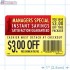 Instant Savings $3.00 off Coupon Full Color Rectangle Merchandising Labels - Copyright - A1PKG.com SKU -  15307