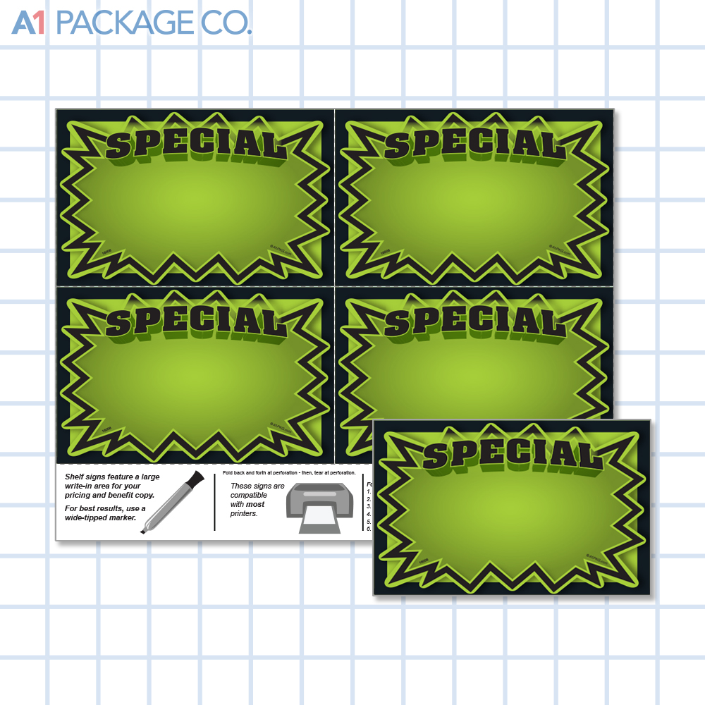 Green Special Starburst Placards (5.5x3.5 inch) 20 Count 
