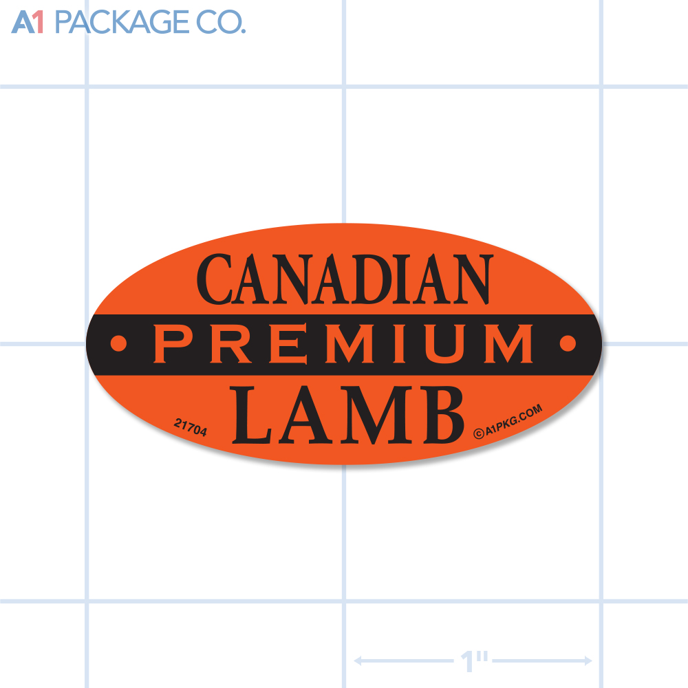 Premium Canadian Lamb Label Fluorescent Red Oval (1x2 Inch) 500/roll