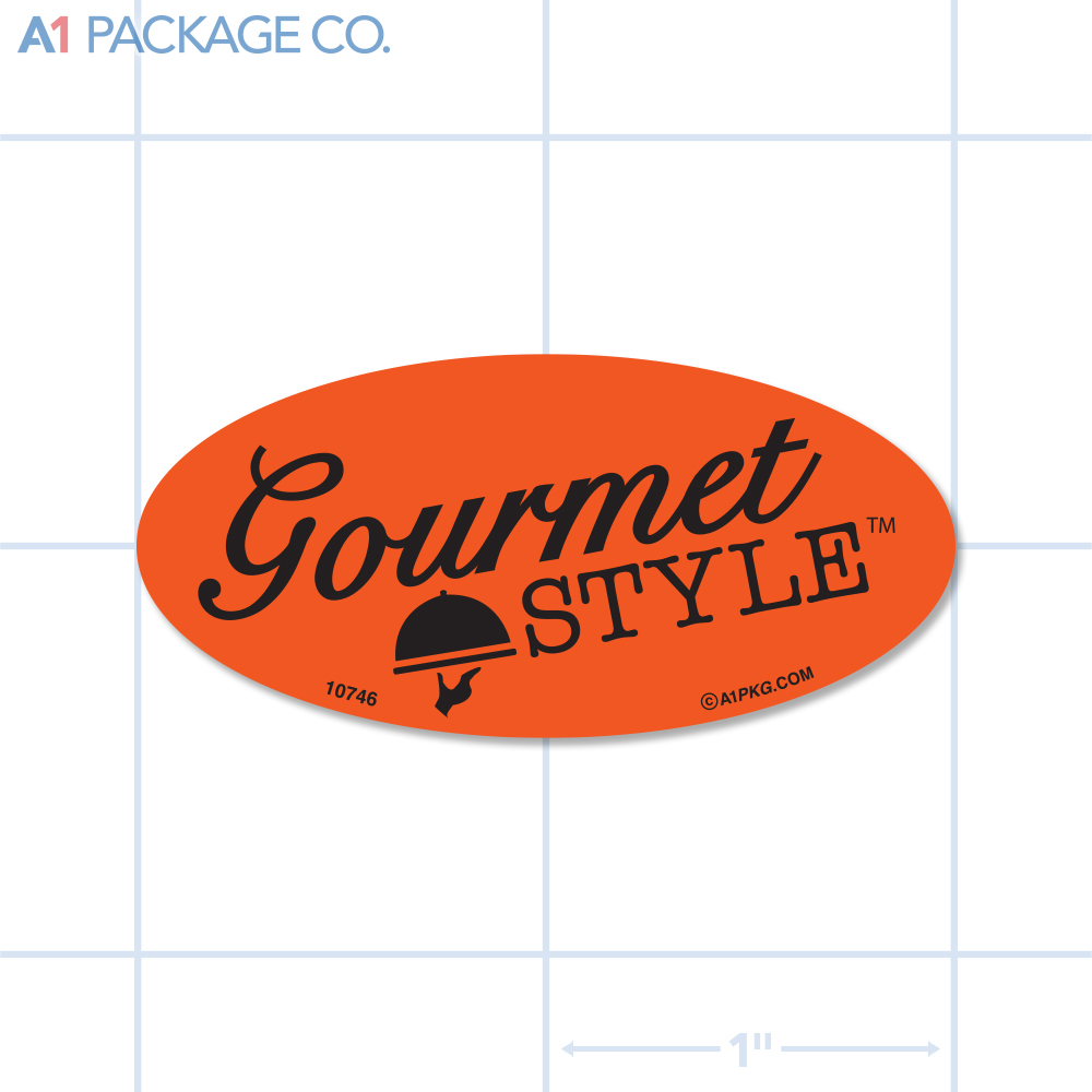Gourmet Style Label Fluorescent Red Oval (1x2 inch) 500/roll
