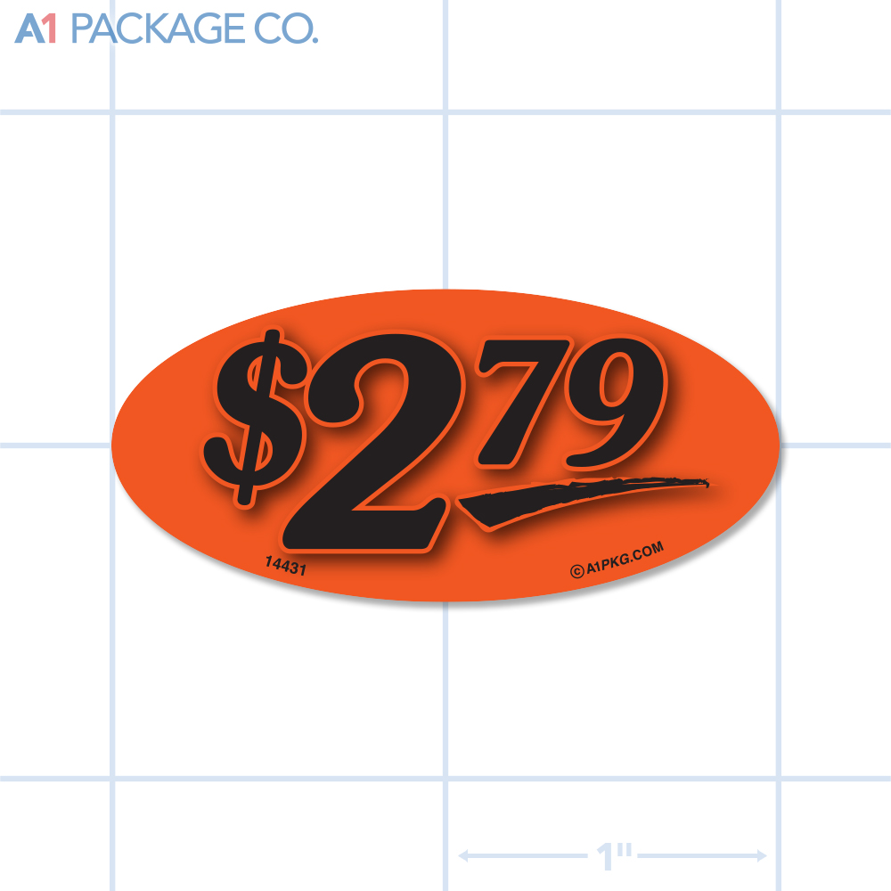 $2.79 Label Fluorescent Red Oval (1x2 inch) 500/roll