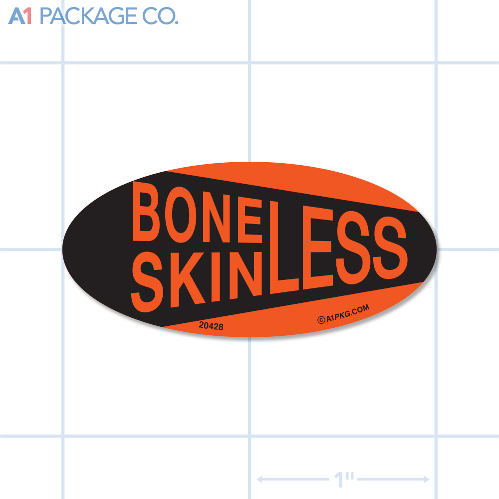 Boneless Skinless Label Fluorescent Red Oval (1x2 Inch) 500/roll