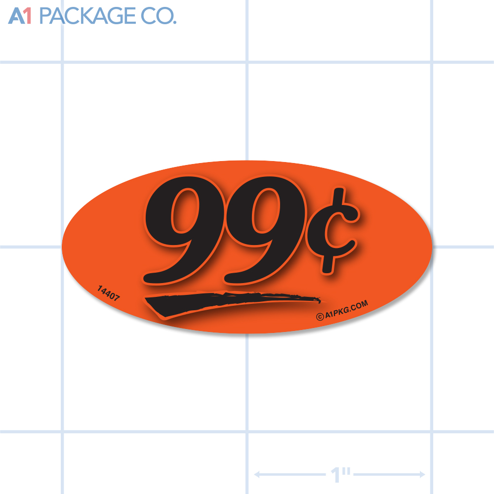 99¢ Label Fluorescent Red Oval (1x2 inch) 500/roll