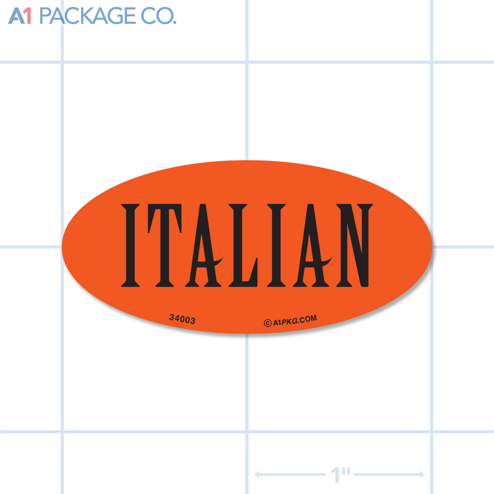 Italian Label Fluorescent Red Oval (1x2 inch) 500/roll 