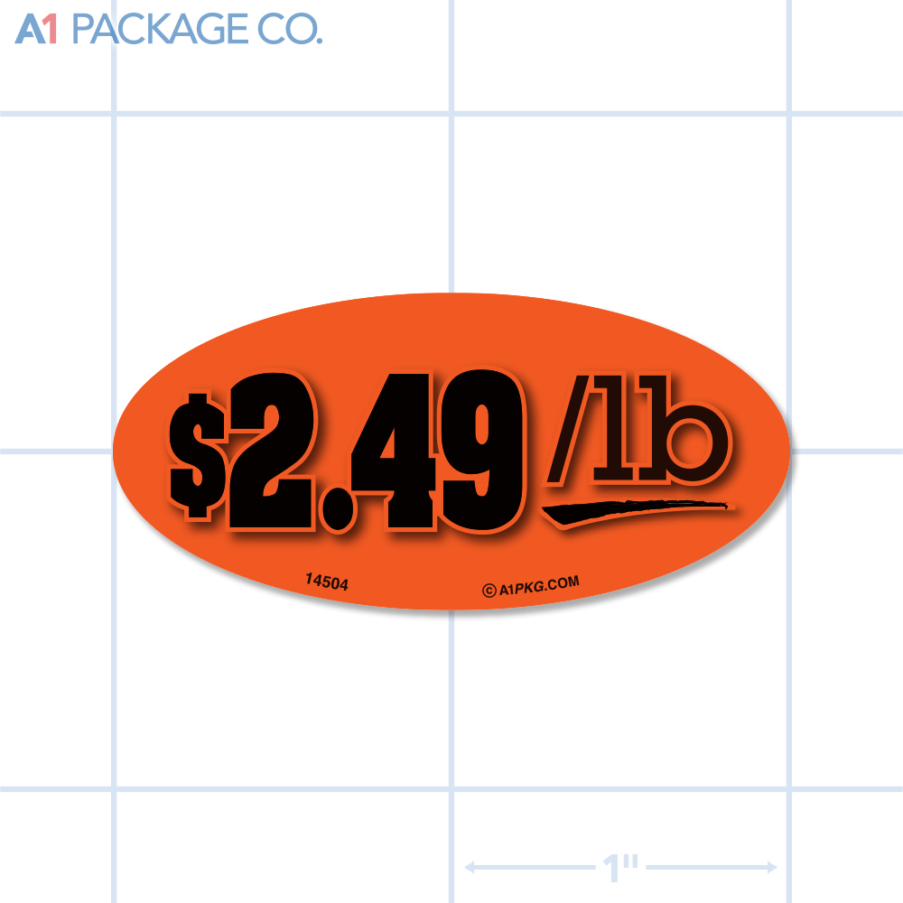 $2.49/lb Label Fluorescent Red Oval (1x2 Inch) 500/roll