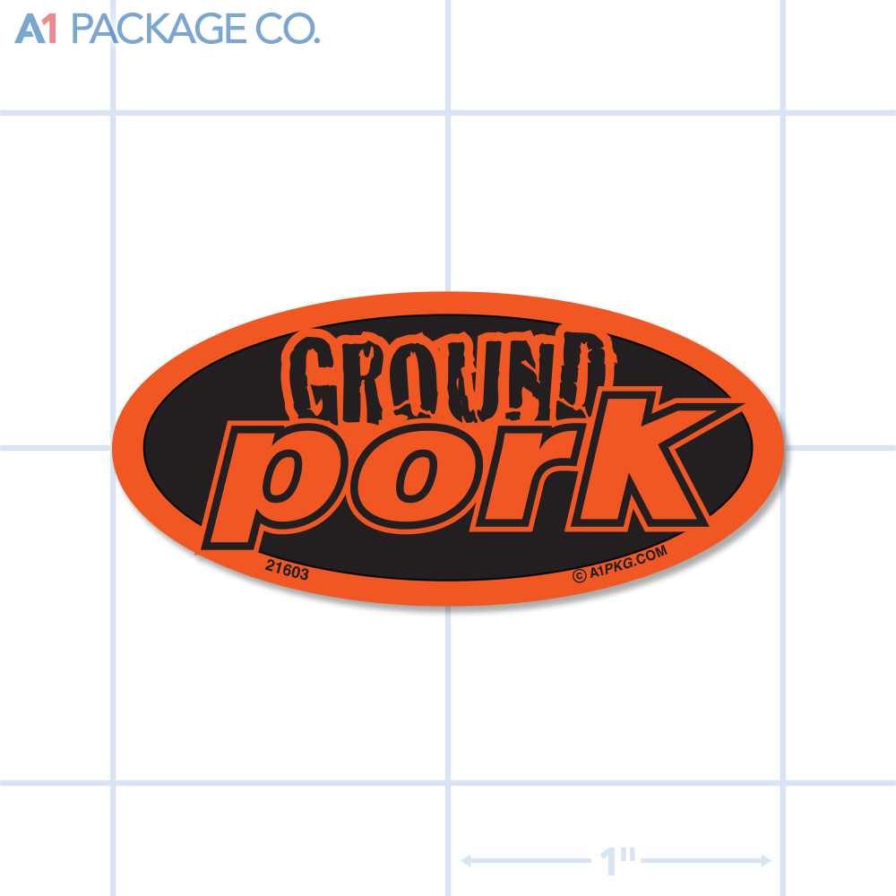 Ground Pork Label Fluorescent Red Oval (1x2 Inch) 500/roll